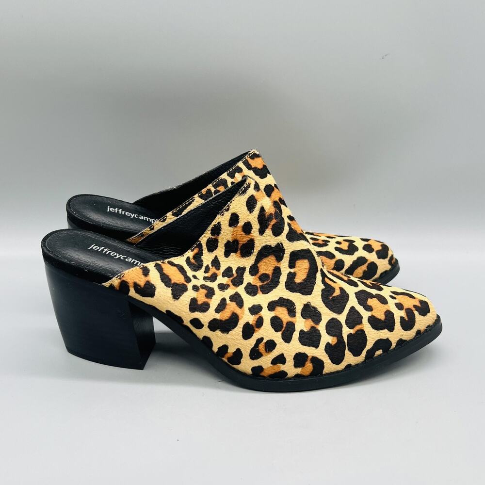 Jeffrey Campbell Shoes Womens 9 Brown Leopard Leather Mule Block Heel Pointed